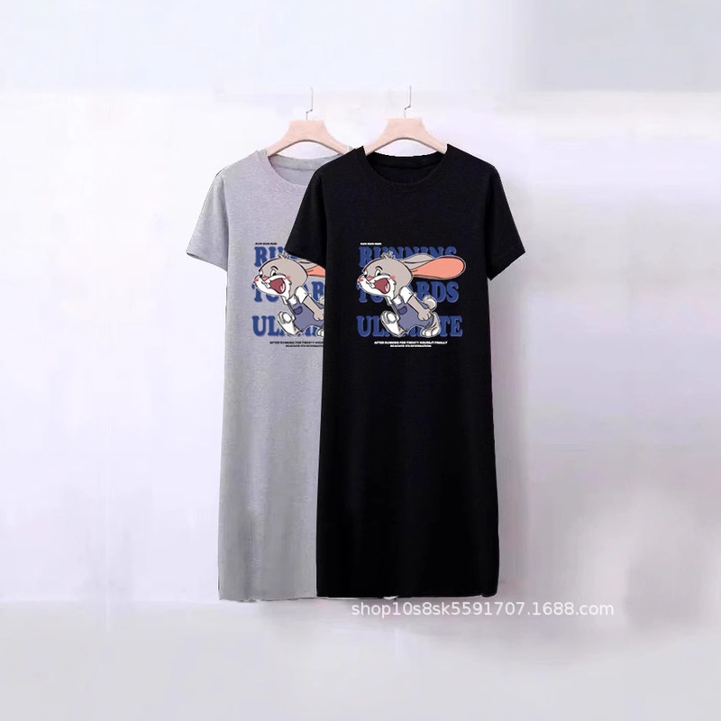 dress Women's Summer 2025 New Casual T-shirt Skirt Lazy Style Chubby M Loose plus size Mid-length Printed Dress for Women