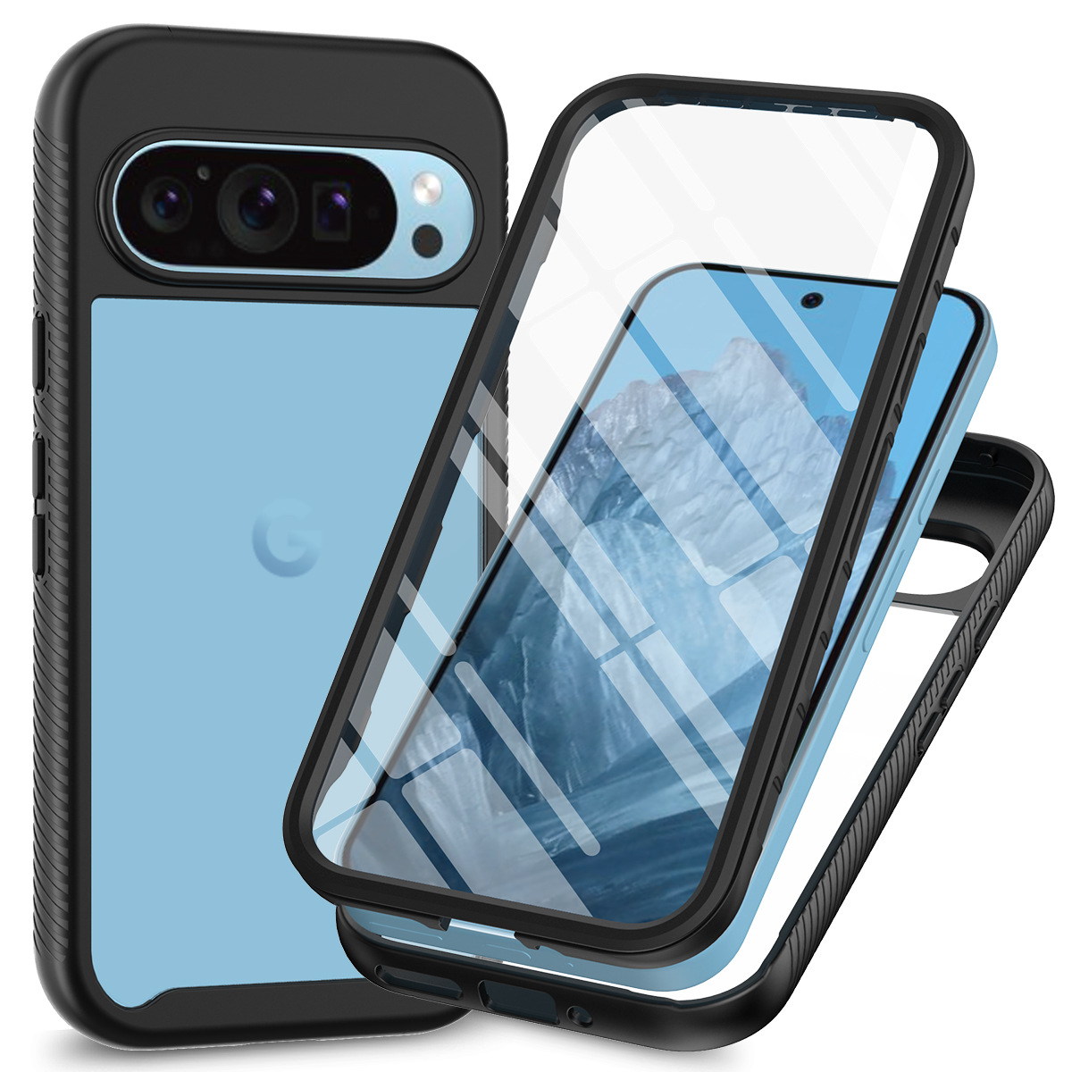 Cross-border applicable Google Pixel9Pro anti-fall mobile phone case Pixel8A/7 front film three-in-one thickened 6A case
