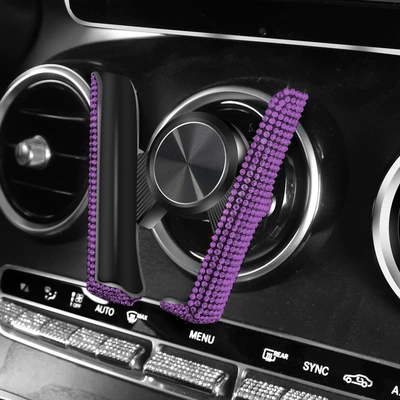 Car phone holder, for Air Vent, Dual-Function - hot-drill-v-shaped-mobile-phone-holder-purple-diamond