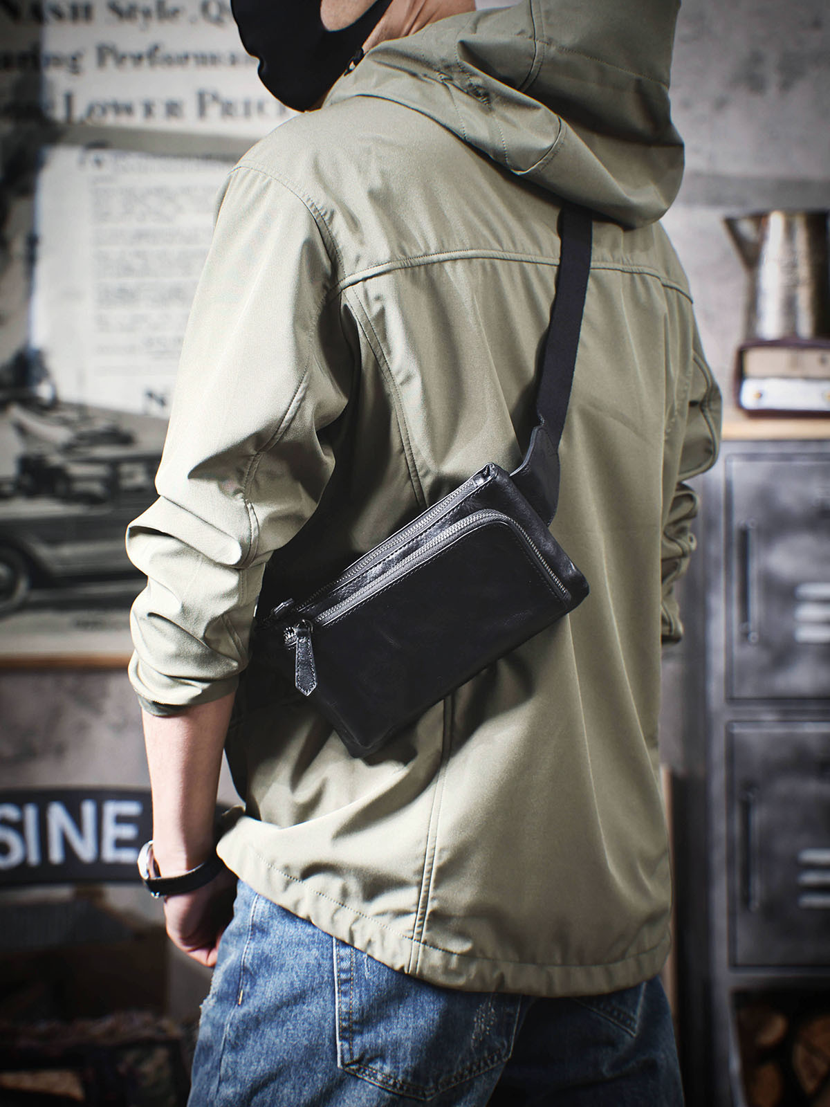 トップ層牛革男性胸バッグ携帯バッグ本革手作り機関車シングル肩斜めショルダーバッグカジュアルレトロ