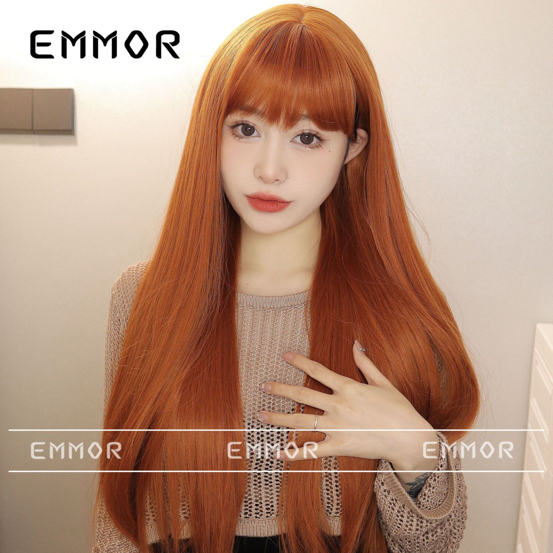 Estilo japonés y coreano nueva peluca femenina recta Bangs Pelo Largo cubierta completa de la cabeza natural mullida reducción de la edad peluca Lolita