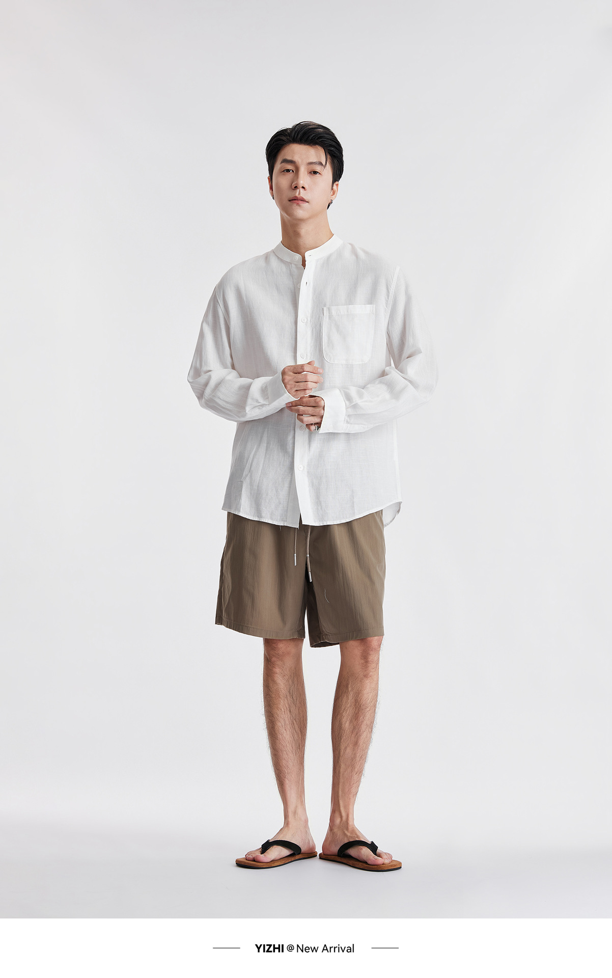 Áo sơ mi nam linen cổ đứng tay dài mùa hè, chất liệu lanh thoáng khí, phong cách Trung Hoa, túi đơn — Xanh navy chi tiết 13