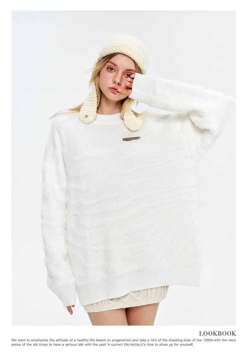 Women's Round Neck Loose Knit Sweater Casual Long Sleeve Pullover_voghion.com