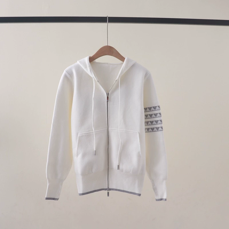 Demi‑season knitted hooded jacket, long sleeve with drawstring, sizes S–L