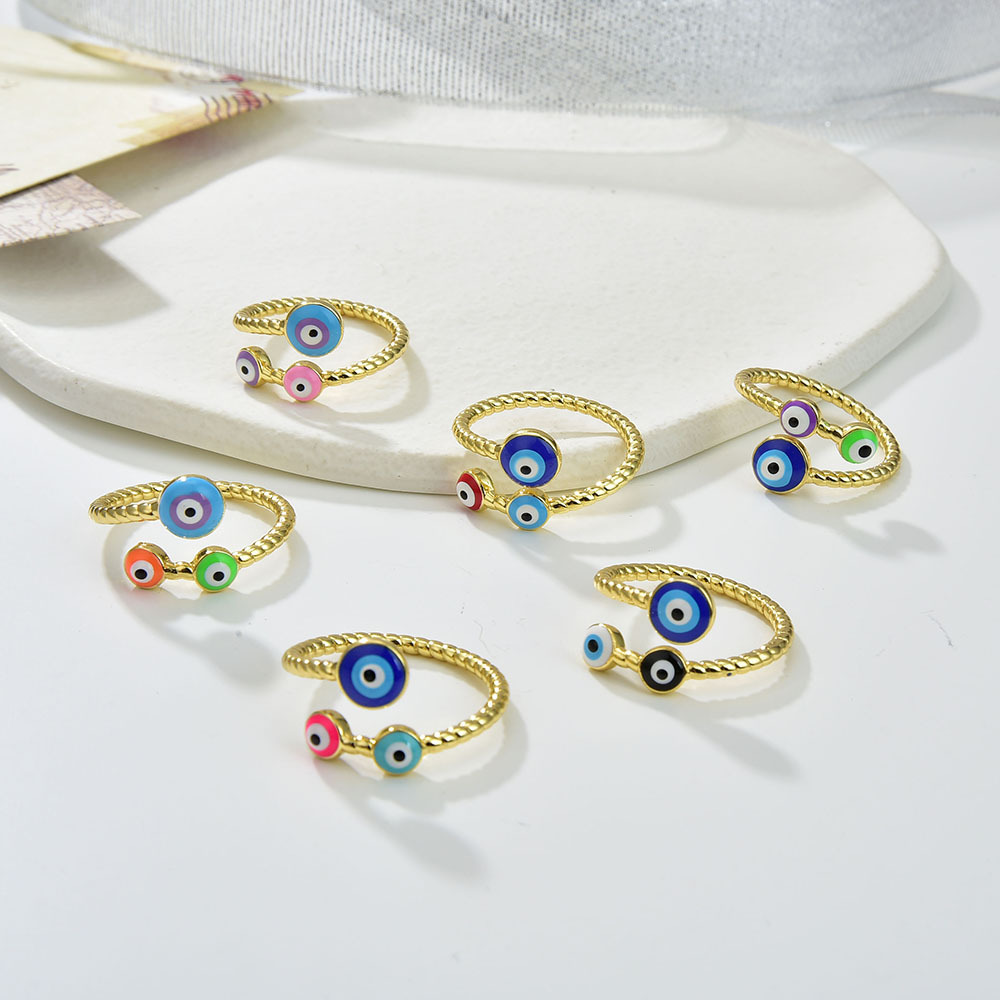 7g Weight Fashion Devil's Eye Copper Enamel Plating Open Ring 1 Piece