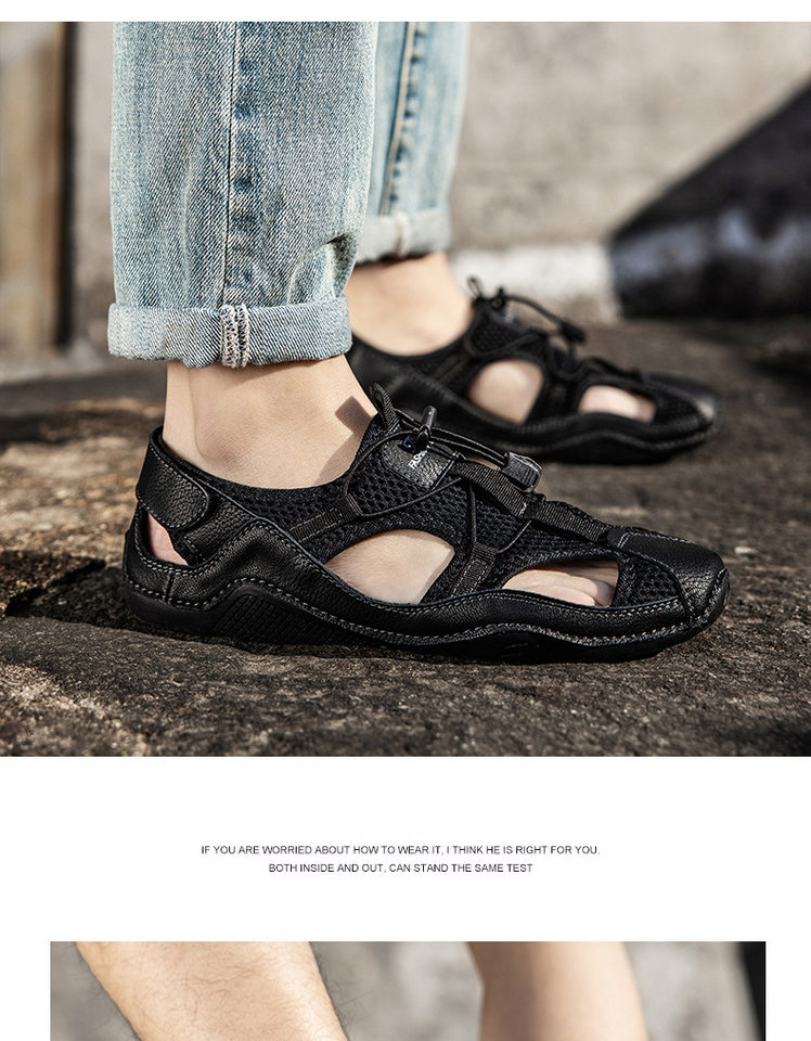 Dép sandal nam cỡ lớn đi biển may thủ công chống trượt, quai ngang co giãn — 2285 kaki, 2285 màu đen, 2285 xanh lục, Màu nâu 2285 chi tiết 14