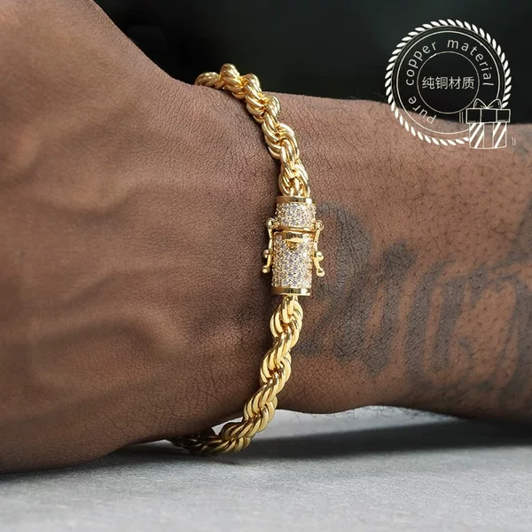 Longrui European and American Cross-Border Hot-Selling 6mm Twist Dragon Whisker Buckle Bracelet Necklace Personalized Jewelry Hip-Hop Men's Jewelry