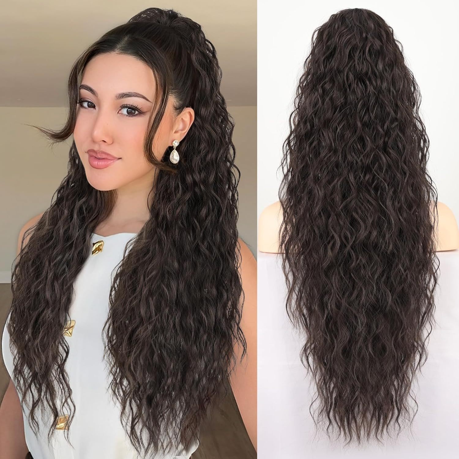 30 pulgadas Xuchang Europa y Estados Unidos pelucas transfronterizas cola de caballo mujeres onduladas onduladas cabello rizado flojo maíz extensión de cabello agarrar clip caballo