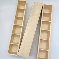A wooden pencil storage box with six compartments, made of solid wood, for desks, suitable for living rooms and offices, featuring multiple functions.