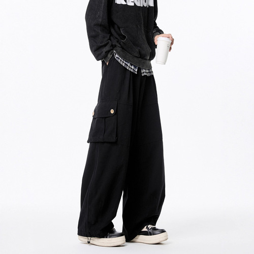 American Retro Casual Men's Summer Streetwear Relaxed Style Wide Leg Work Pants with Large Pockets Loose Matchy Matchy Pants