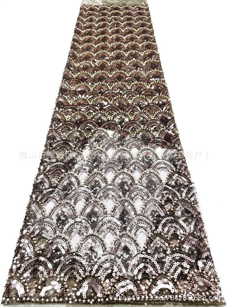 Fabricantes de escamas de pescado nueva tela de encaje de cuentas Gao Ding vestido de fiesta de baile de moda tela image 14