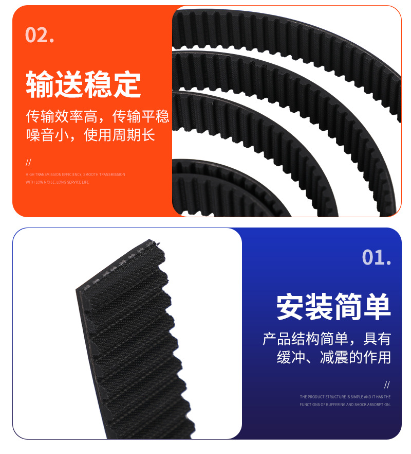 Black RPP8M open rubber timing belt with glass core, elevator machine belt, rubber conveyor belt