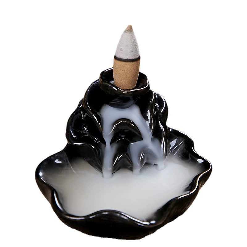 Ceramic inverted backflow incense burner, wave design, decorative, 0.3 kg