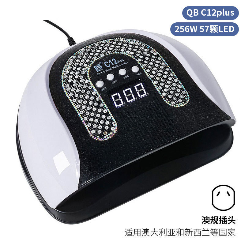 Lámpara de manicura inteligente de alta gama de luz de terapia de diamante 256W de alta potencia de pegamento de vinilo lámpara de horneado de dos manos secador de uñas transfronterizas