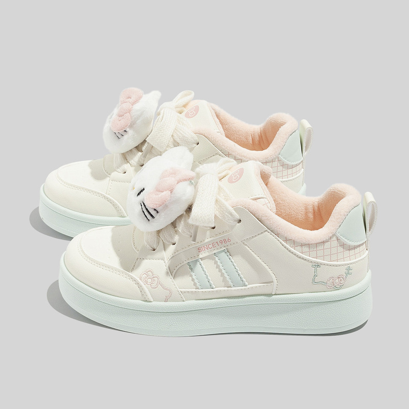 Cute Plush Thick-Soled White Shoes for Women 2025 Winter New Versatile Two-Cotton Shoes Flats-Soled Slippery Warm Low-Cut Sneakers