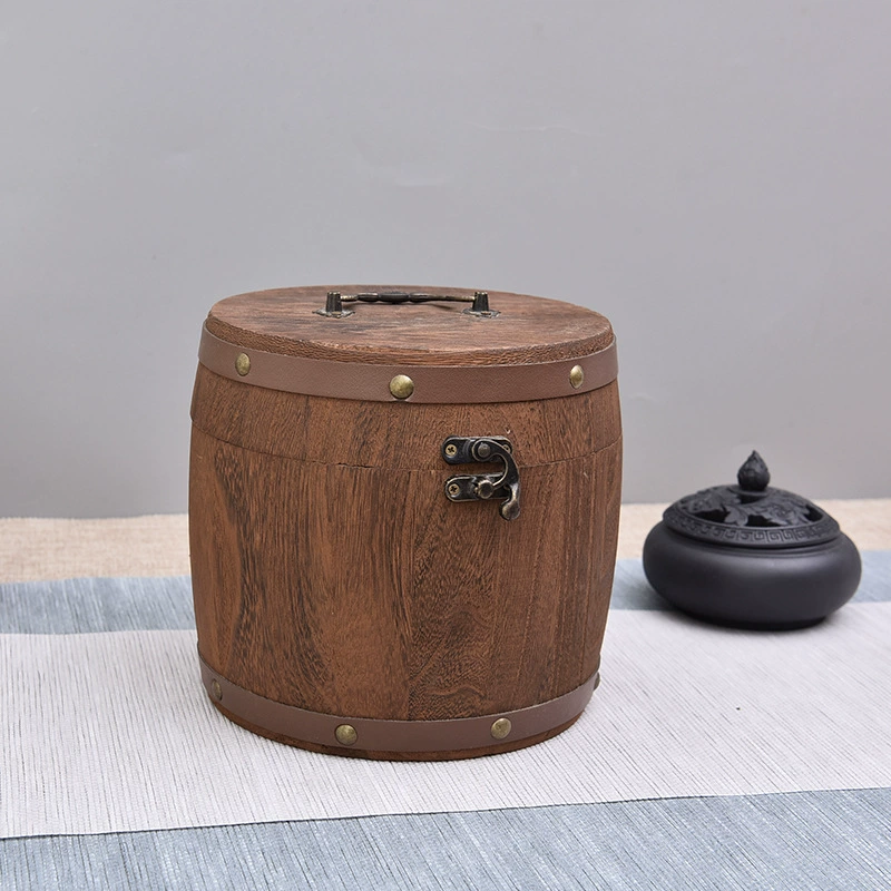 Чайная бочка с внутренней сумкой Ящик для хранения чайного торта Деревянная коробка для чая из массива дерева Деревянная бочка Чайная деревянная коробка Кофейная бочка