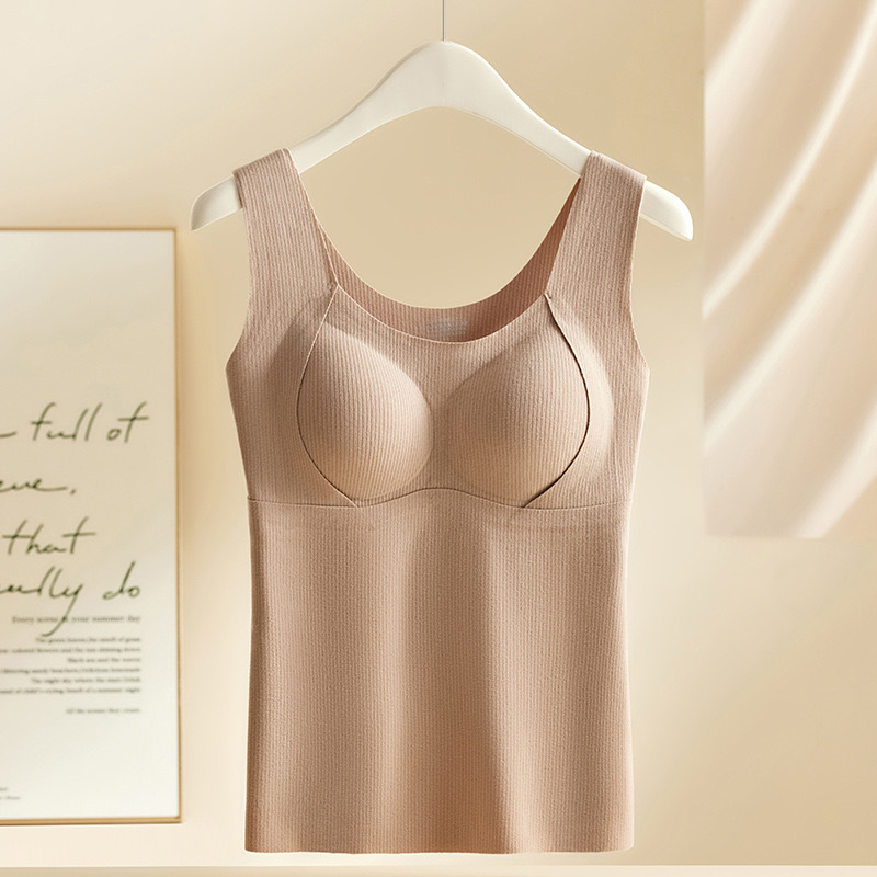 Otoño y invierno seda curado chaleco caliente de mujer cintura cojín de pecho integral sin usar sujetador más camisa de base gruesa camisa superior image 8