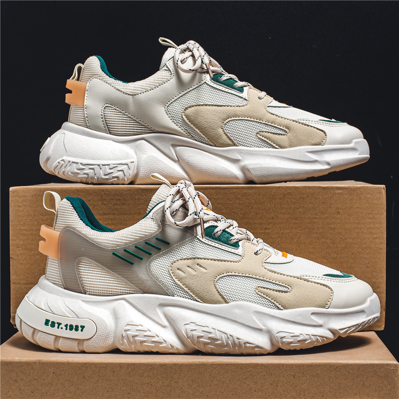 阿甘男鞋春季網面透氣初中學生休閒跑步防滑運動男款增高老爹潮鞋