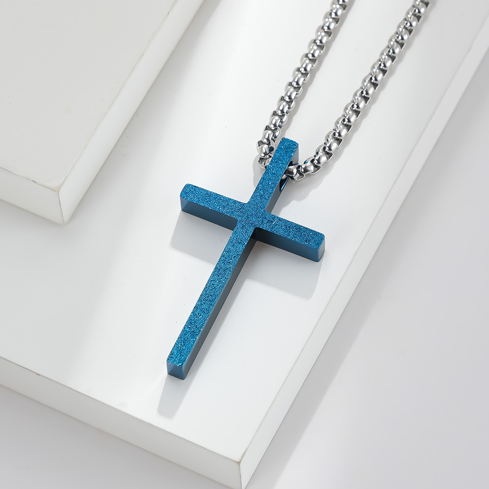 Fashion Simple Frosted Cross Pendant Stainless Steel Necklace display picture 5