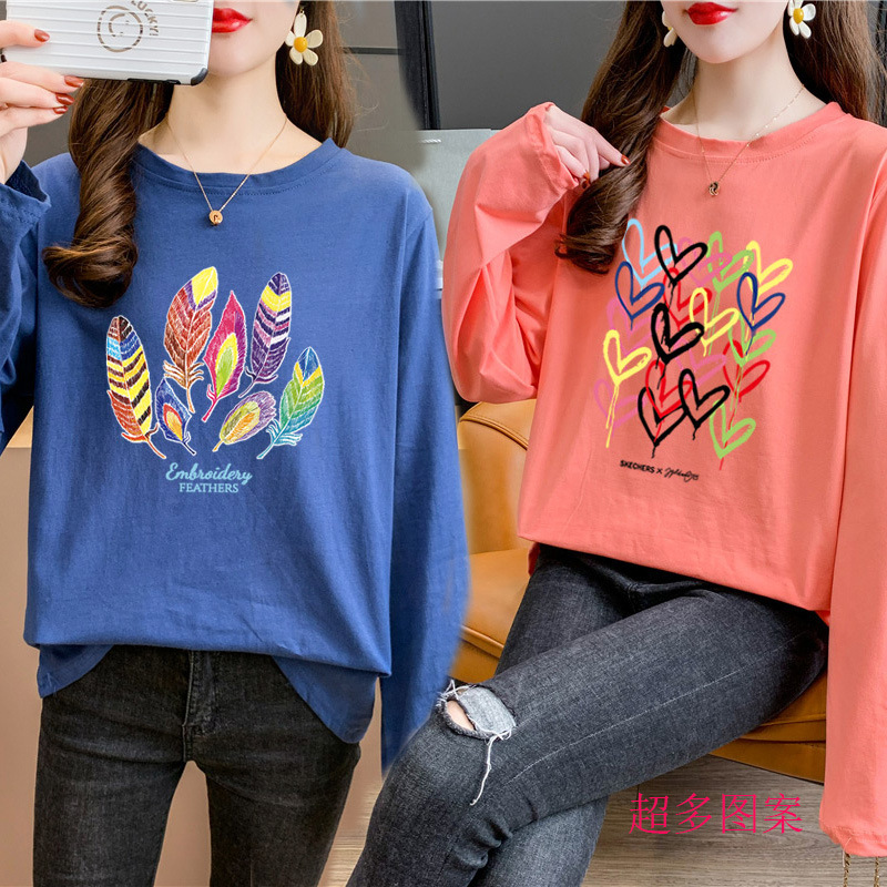 Women's Spring and Autumn New Milk Silk Imitation Cotton Long Sleeve Pullover Fashion Printing Women's Fashion S-3XLT T-Shirt for Generation