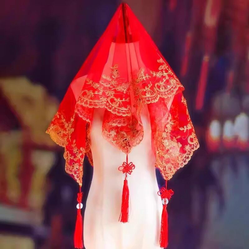 Red Veil Bride Wedding Chinese Style Xiuhe High-End Wedding Red 2025 New Model Wedding Props Semi-Transparent Veil