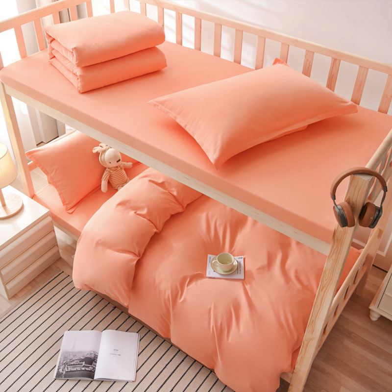Juego de tres piezas de algodón de color puro, juego de cuatro piezas, dormitorio de estudiantes, cama individual, sábana de algodón, funda de edredón, universal para todas las estaciones