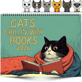 跨境新品2026年日历CATS CHILLIN' WITH COFFEE喝咖啡的猫咪挂历