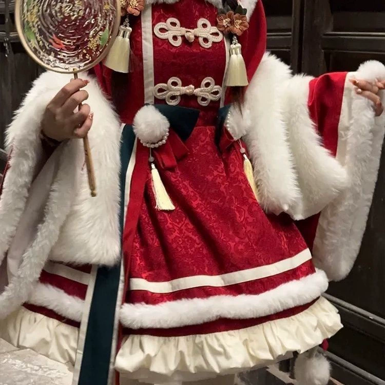 Summer dress, cute long-sleeve, Lolita style, increased thickness