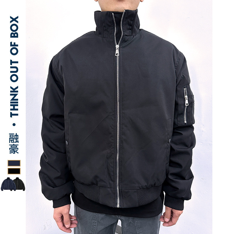 American Style Pilot Jacket Autumn Winter Warm Short Thickened Stand Collar Cotton Coat Men's Outerwear_viptrois.com