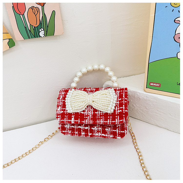 Bolsa de Año Nuevo, bolsas de Año Nuevo rojas de chicas, bolsas de accesorios de mano de perlas princesas