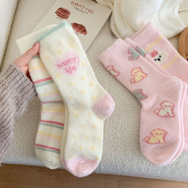 Cute demi-season keep warm velvet autumn socks