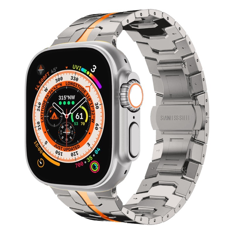 Adecuado para Apple Watch correa de acero inoxidable Apple Watch Ultra Iron Man cinturón de acero sólido hebilla de mariposa