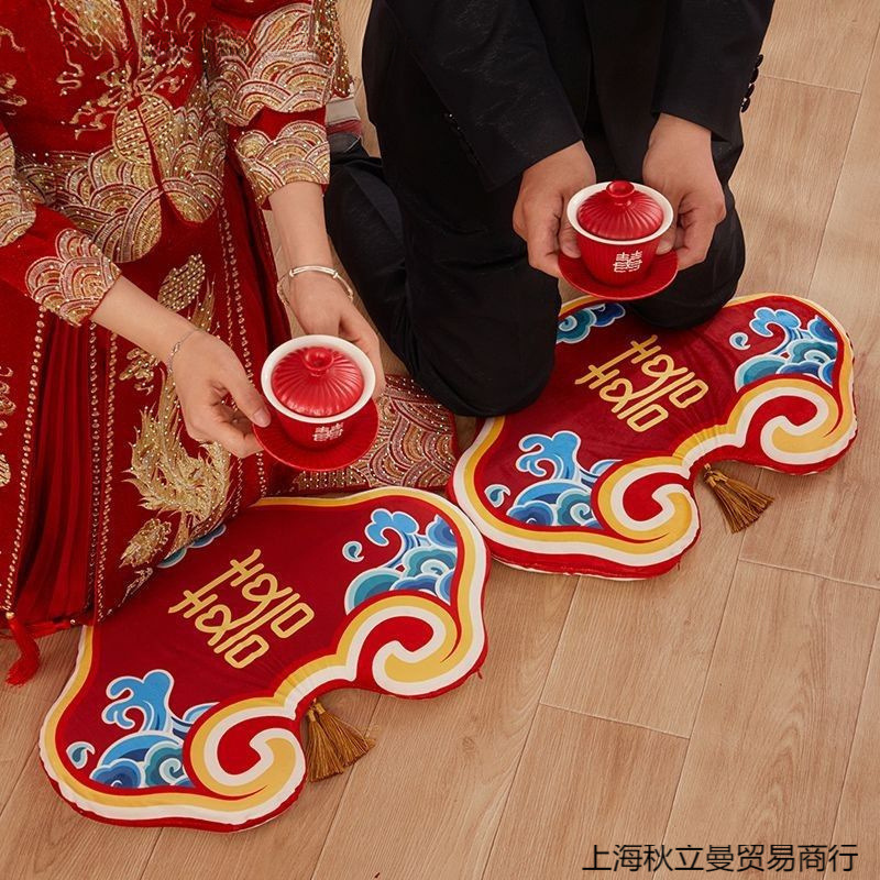 跪垫结婚敬茶坐福垫一对敬酒跪拜红色喜垫新娘改口婚庆用品大全棉|undefined