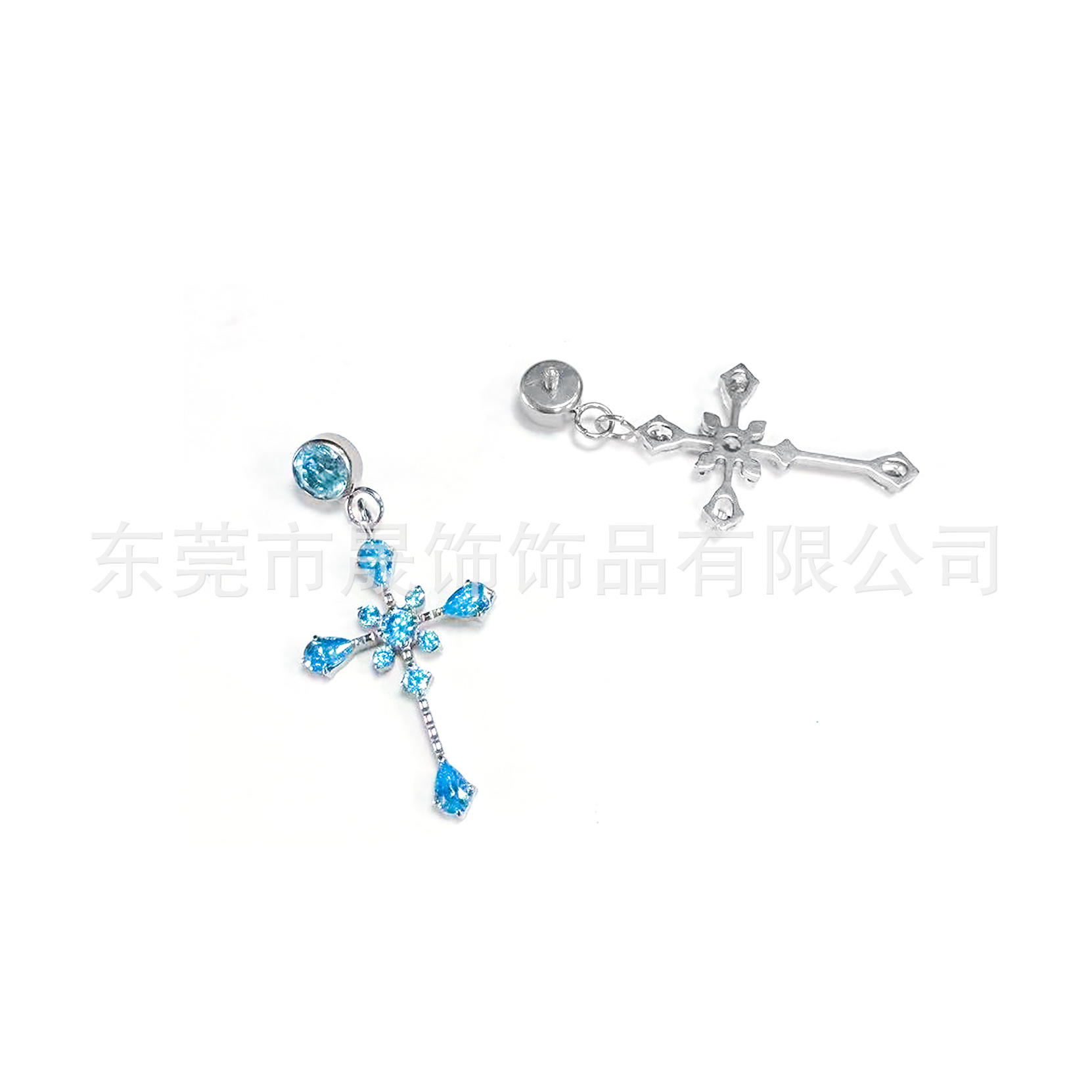 F136钛合金冰花十字架吊坠耳钉镶锆石G23钛人体穿刺饰品耳骨钉