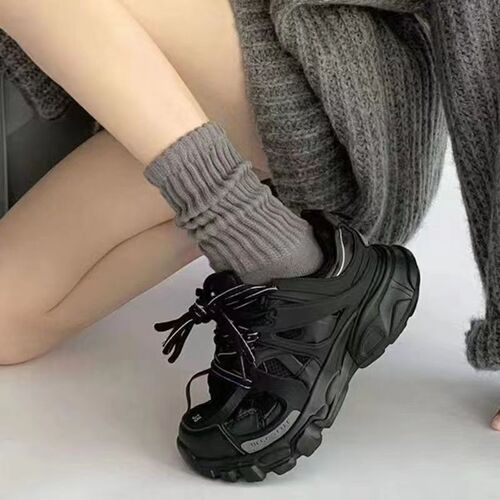 Women's Pure Color Breathable Double Needle Open Toe High Top Socks Spring and Autumn Pile Straight Tube Trendy Socks White Long Tube Socks 