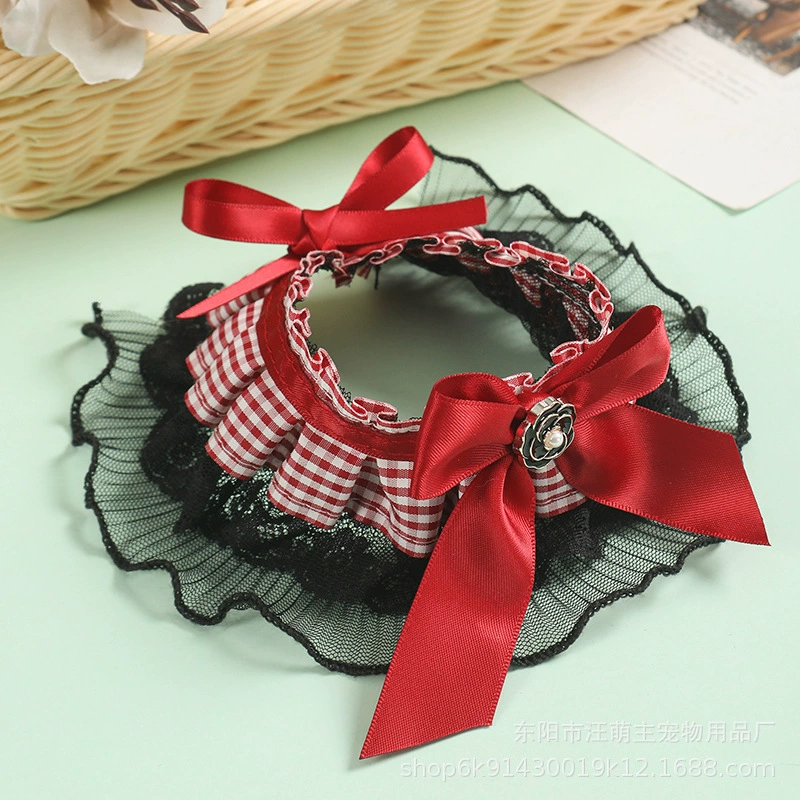 Собачий нагрудник для домашних животных кружевное полотенце из сетчатой сетки с контрастным цветным ошейником