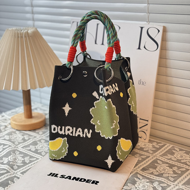 ニットハンドバッグ、ニッチデザインバケットバッグ、トートバッグ、ハンドバッグ、カジュアルで多用途なショルダーバッグ、ニットポータブルバッグ