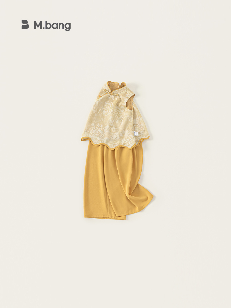 Youbao ropa para niños verano estilo nacional ropa para niños tesoro femenino de dos piezas pantalones anchos sin mangas chinos traje Hanfu para niñas