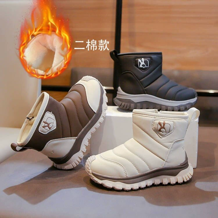 Детские снежные сапоги для мальчиков 2024 новые осенние и зимние дети дикие северо-восточные хлопковые сапоги плюс бархатные теплые хлопковые туфли для мальчиков