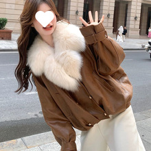 焦糖色大毛领皮毛一体羽绒服女冬2025新款美拉德感休闲厚外套