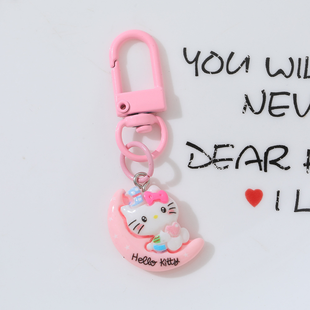 Cartoon Moon Cat DIY accesorios de resina llaveros Sanrio arco gato bolsas colgantes de chicas
