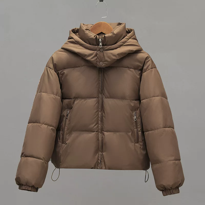 Короткая куртка-бомбер с капюшоном,Oversize куртка с увеличенной толщиной, зима 2023, размеры M–XXL