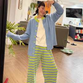 韩版珍贝绒睡衣女冬季新款毛绒加厚加绒开衫条纹长裤家居服套装