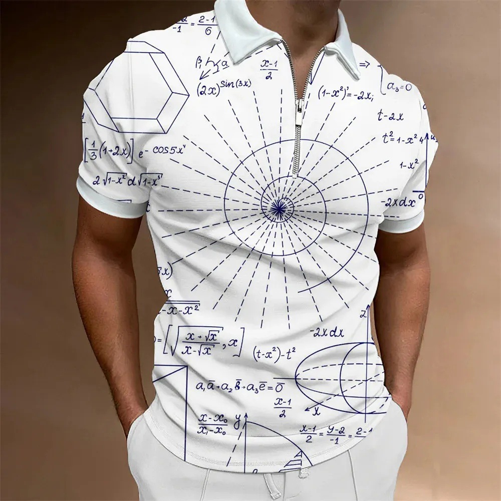 Personalidad, nuevas ideas, matemáticas, fórmula matemática, impresión 3D, camisa POLO con cremallera de manga corta transpirable con solapa suelta para hombre