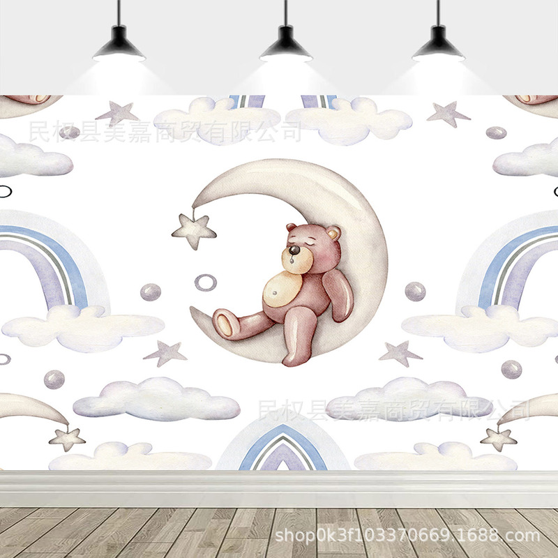 New Cartoon Bear Moon Background Cloth Banner Newborn Shower Home Party Photo Decoration Banner Photography New Cartoon Bear Moon Background Cloth Banner Newborn Shower Home Party Photo Decoration Banner Photography