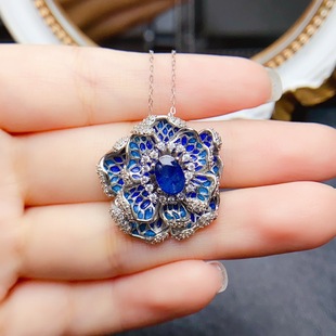 New natural sapphire pendant S925 silver inlaid main stone 5*7mm Joker net red explosions women's jewelry wholesale