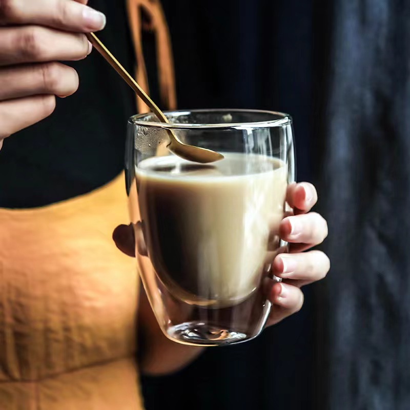 Taza de doble capa con aislamiento térmico, vidrio transparente, resistente a altas temperaturas, té doméstico simple de moda, leche, jugo de café, taza para beber