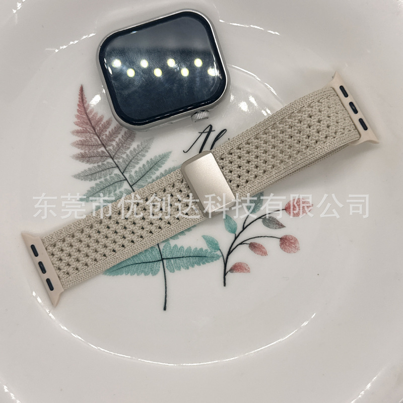 适用苹果applewatchS10针织双面镂空磁吸扣表带9876华为20/22腕带|undefined