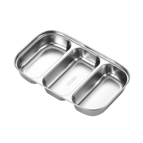304 stainless steel divided plate, school canteen divided plate, household tableware, deepened and thickened plate, children's rice plate