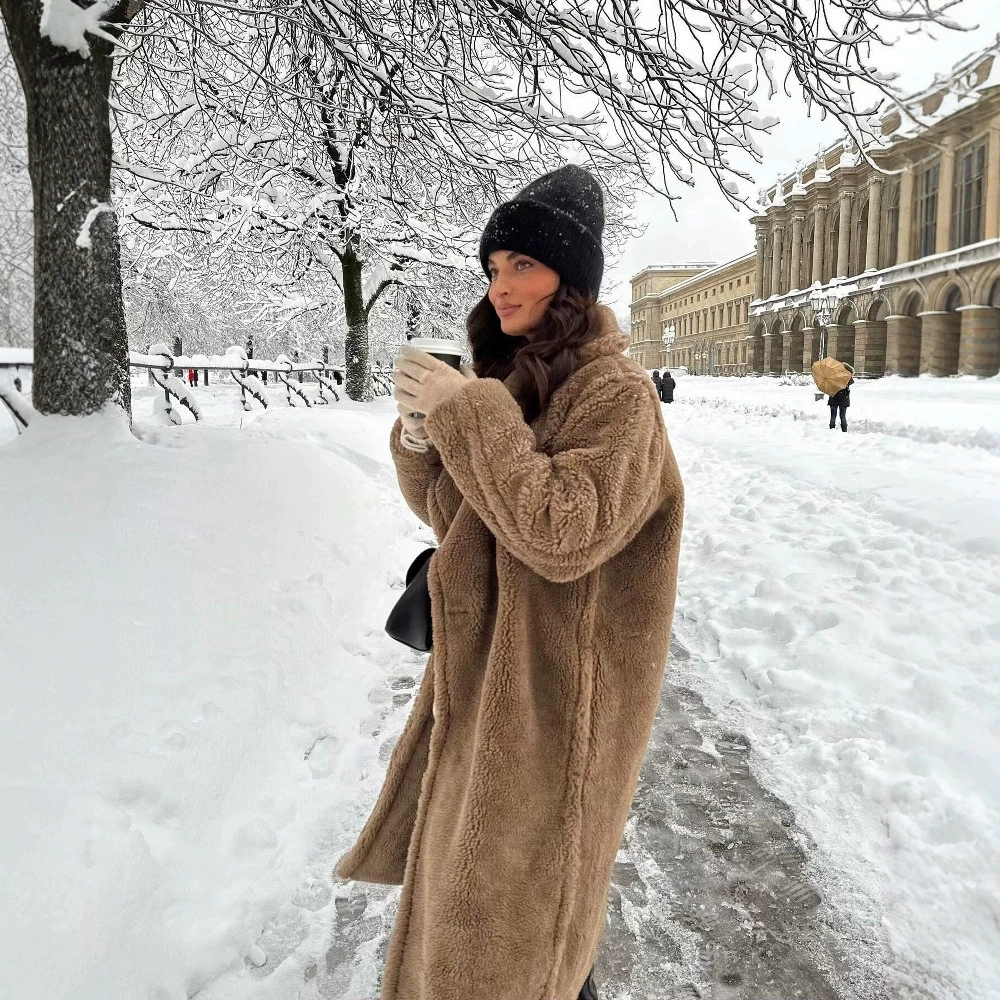 Трансграничная европейская и американская женская одежда AliExpress INS взрывной 4 пряжки лацканный воротник с толстым шерстью ягненка